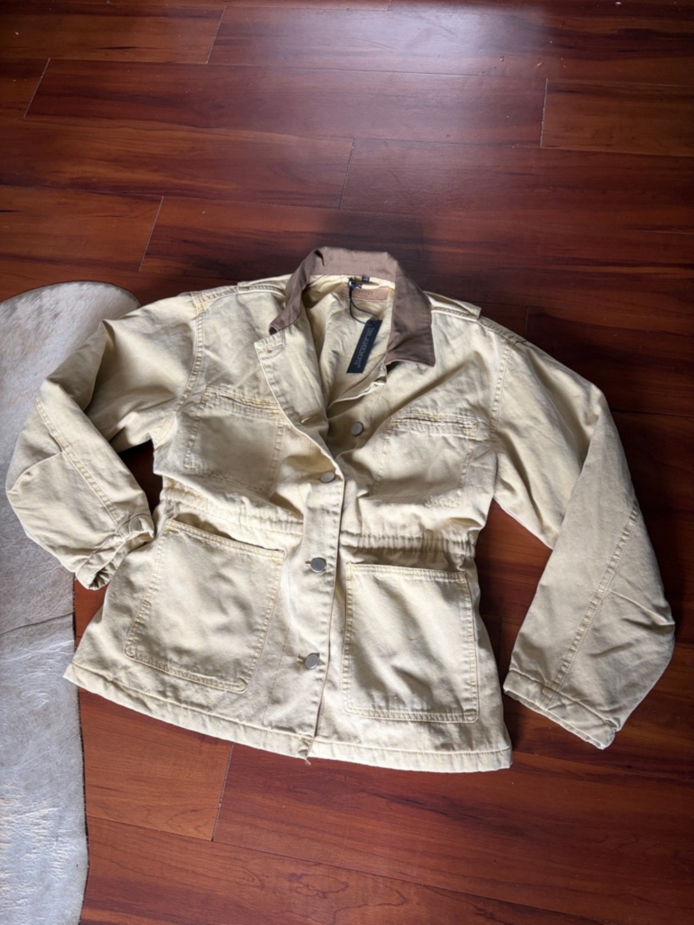 Blank NYC Cream Utility Jacket with Brown Collar Sz S NWT
